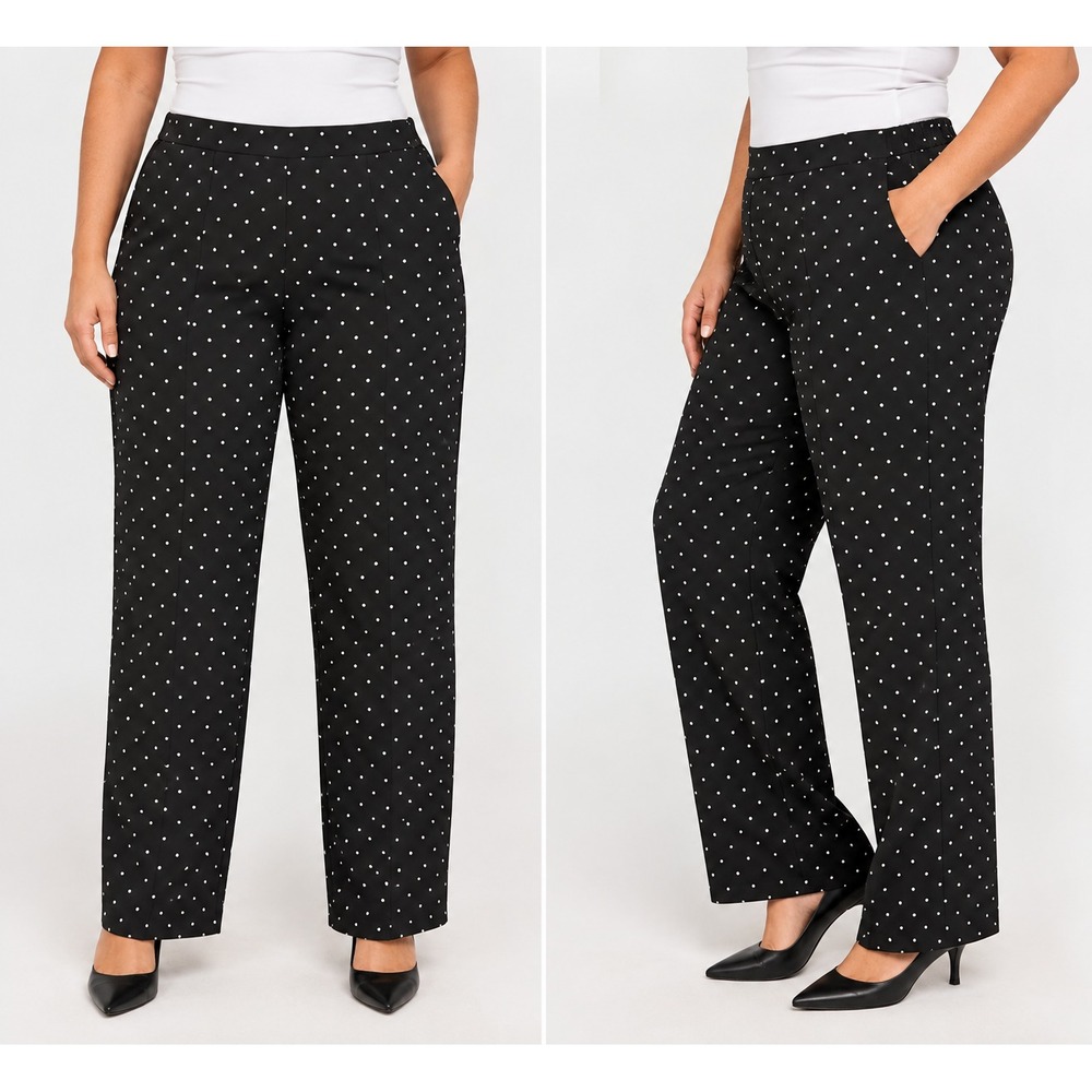 Venezia Polka Dot Dress Pants Womens 18 20 Plus Size Black White Elastic Waist